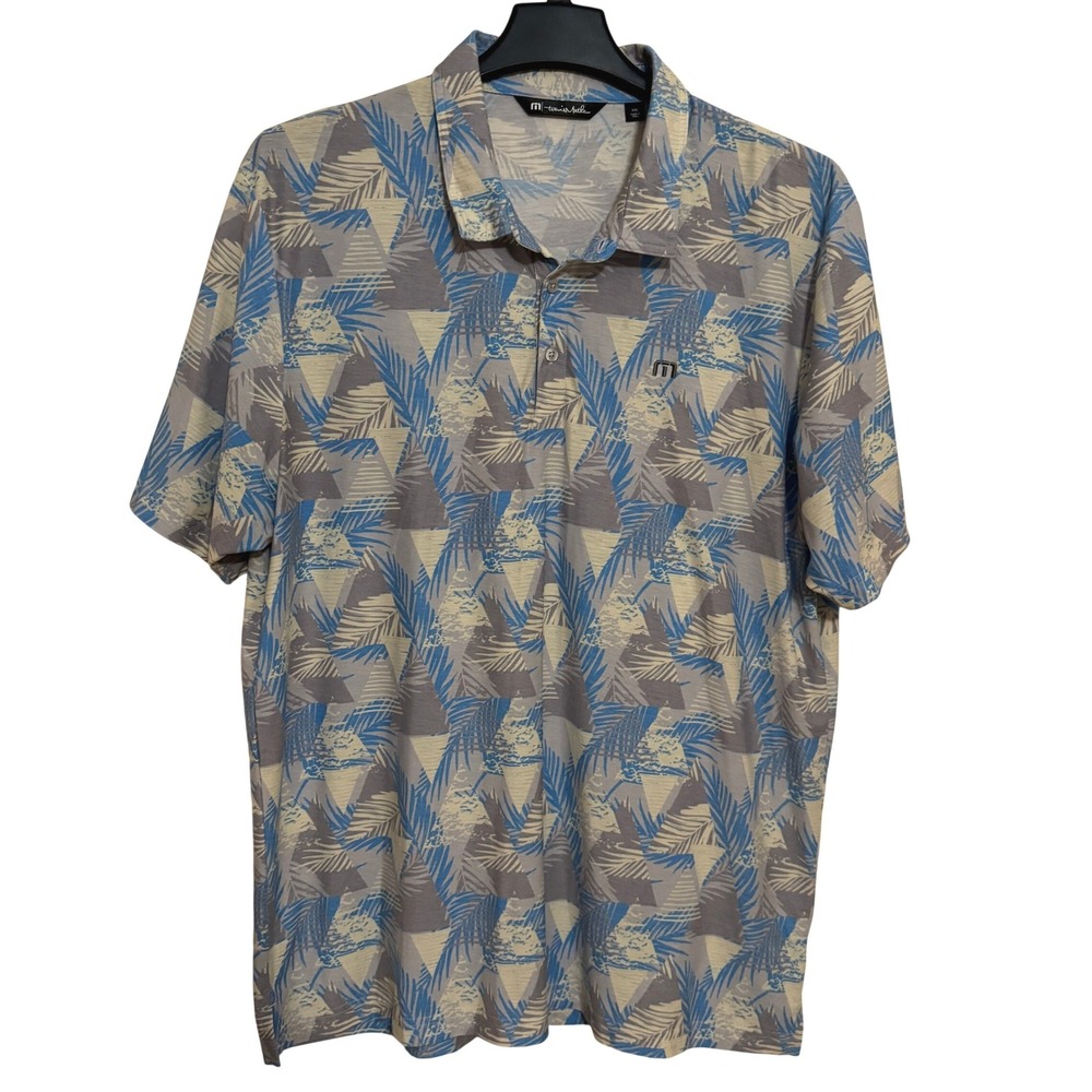 Travis Mathew Polo Men's 2XL Golf Activewear Blue Gray Graphic Full Print Floral
